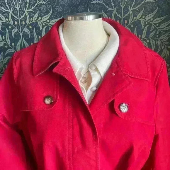 Talbots Red Water-Resistant Trenchcoat 12W - Picture 5 of 14